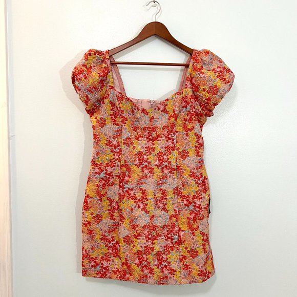 NWT Lulu's Floral Sweetest Essence Jacquard Puff Sleeve Metallic Mini Dress XL - Picture 5 of 12